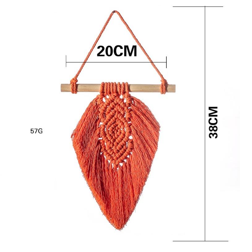 Lá macrame trang trí treo tường, Macrame lá 2 màu trắng, cam đất
