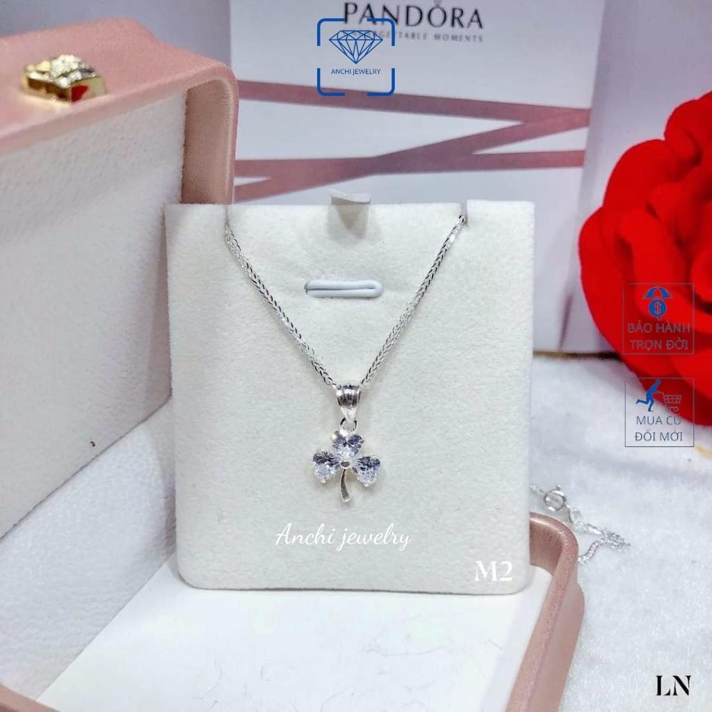 Dây chuyền nữ cỏ 3 lá đính đá nữ bạc thật đeo không đen màu đỏ xanh tím trắng - Anchi jewelry , quà 8 3