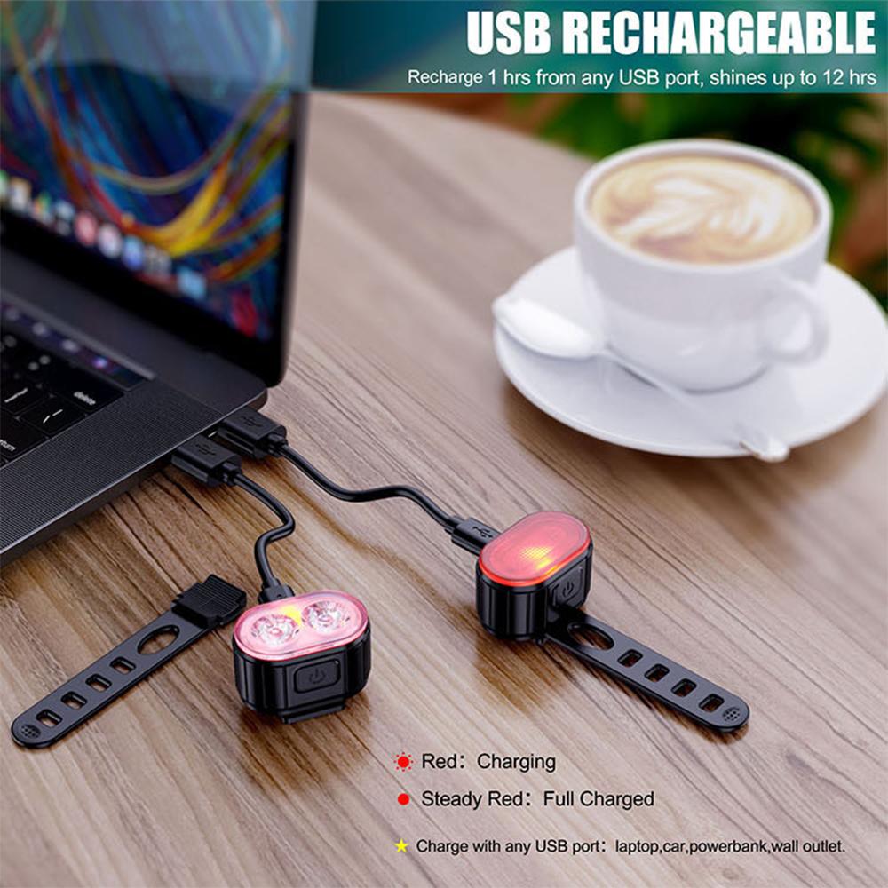Đèn pha USB có thể sạc lại gắn phía sau hoặc trước, chống nước IPX4 Đèn LED an toàn cho xe đạp