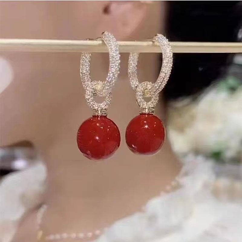 Bông tai hột tròn vòng đính đá hai kiểu đeo