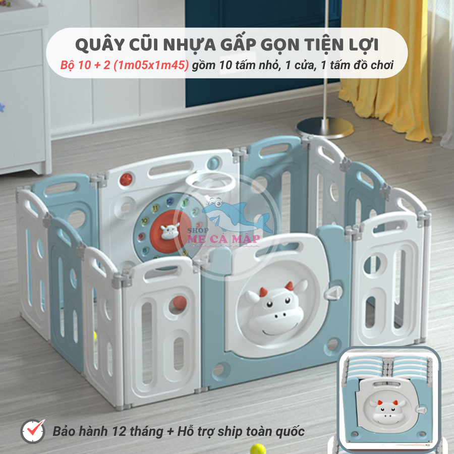 Quây cũi nhựa gấp gọn NEW TẶNG BÓNG RỔ, BÓNG THẢM, quây cũi cho bé nhựa an toàn