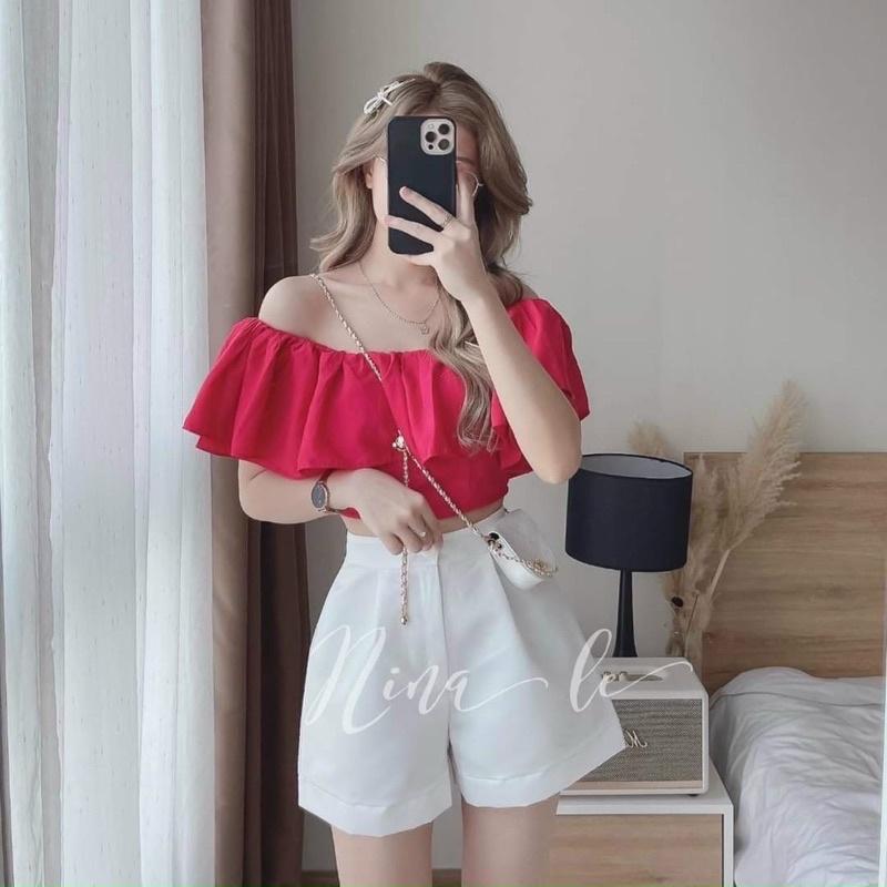 Sét áo trễ vai xếp bèo kèm quần xinh lung linh