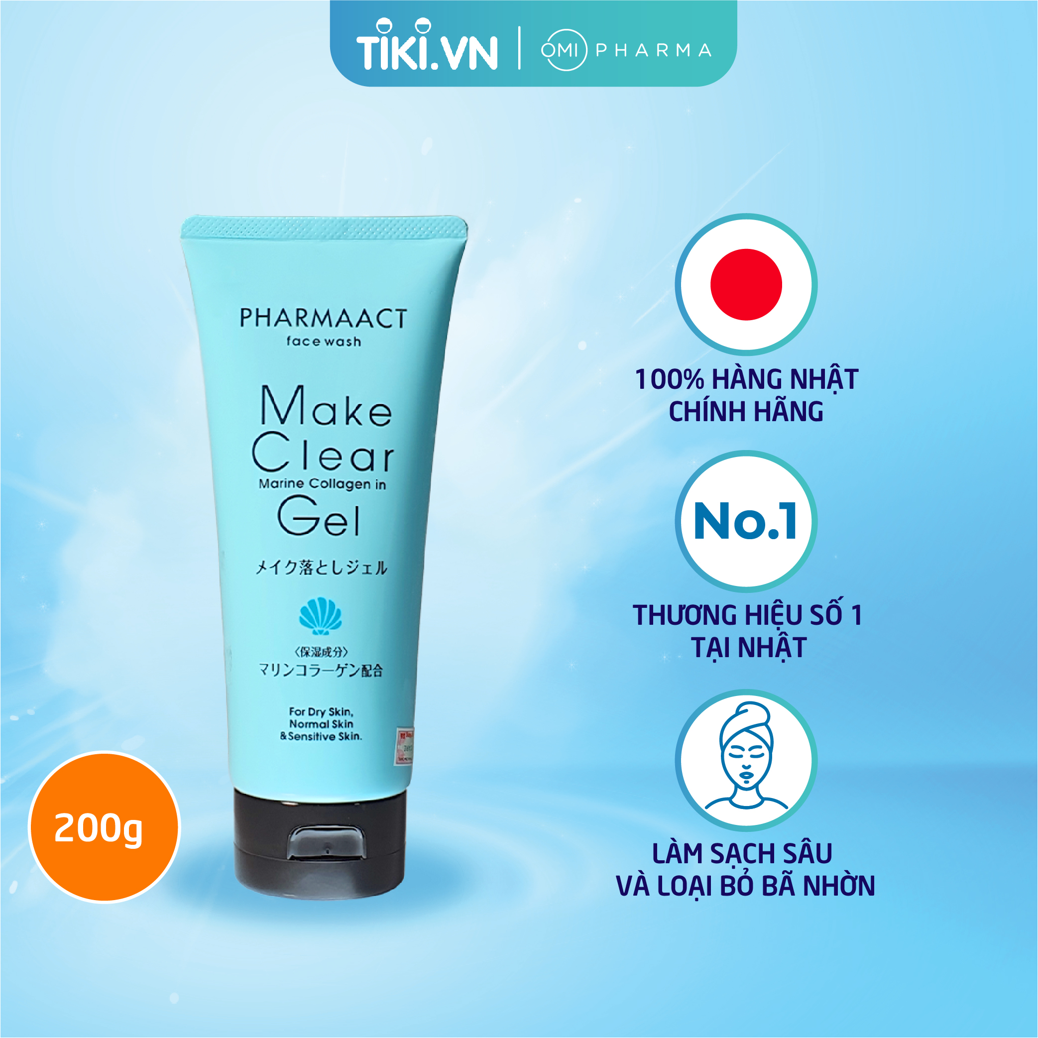 Gel tẩy trang rửa mặt Pharmaact Make Clear Gel Collagen