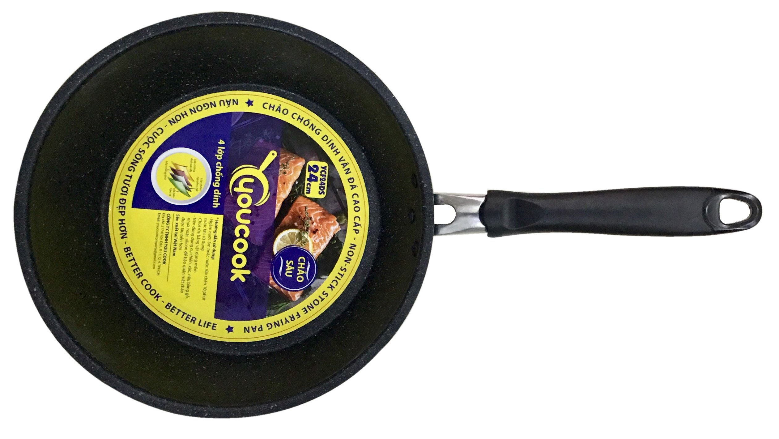 Chảo Nhôm Chống Dính Sâu Vân Đá You Cook 24cm - Giao màu ngẫu nhiên