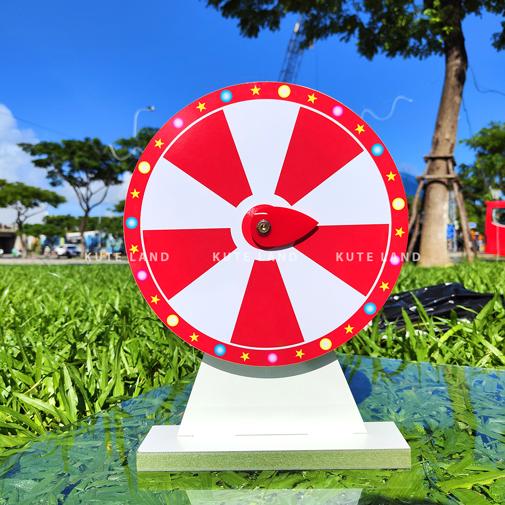 Vòng quay trúng thưởng may mắn 25 cm 10 ô màu trắng đỏ có thể ghi bút bi sáng tạo nội dung sự kiện, trò chơi