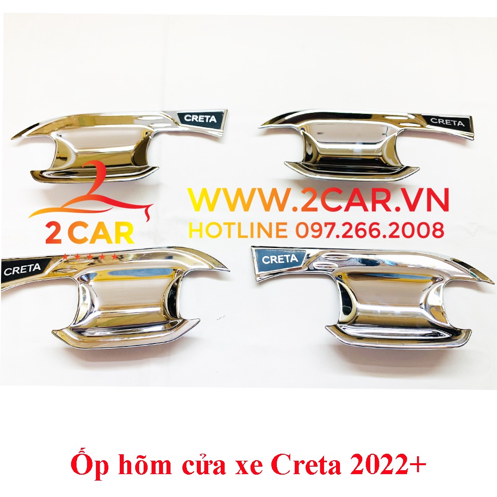 Combo Ốp Tay nắm, Hõm cửa, chén cửa, nắp bình xăng Xe Hyundai Creta 2022- 2023 Mạ Crom cao cấp
