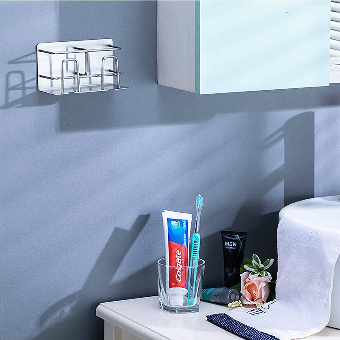 Kệ để bàn chải kem đánh răng 2 ngăn dán tường nhà tắm Hobby Home Decor CD3 Inox 304 kèm keo dán tường