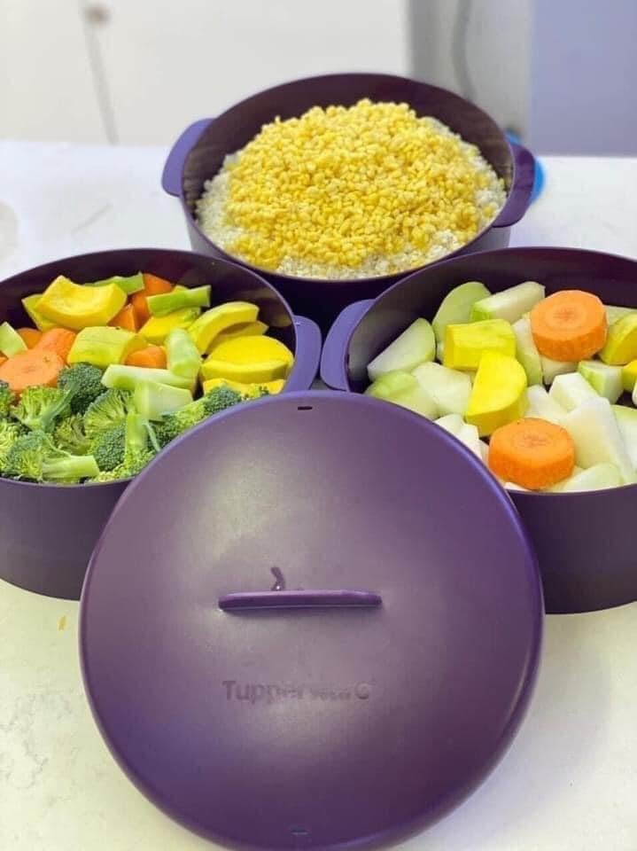 Xửng Hấp Steam It 3 Tầng màu tím Tupperware - Hàng chính hãng