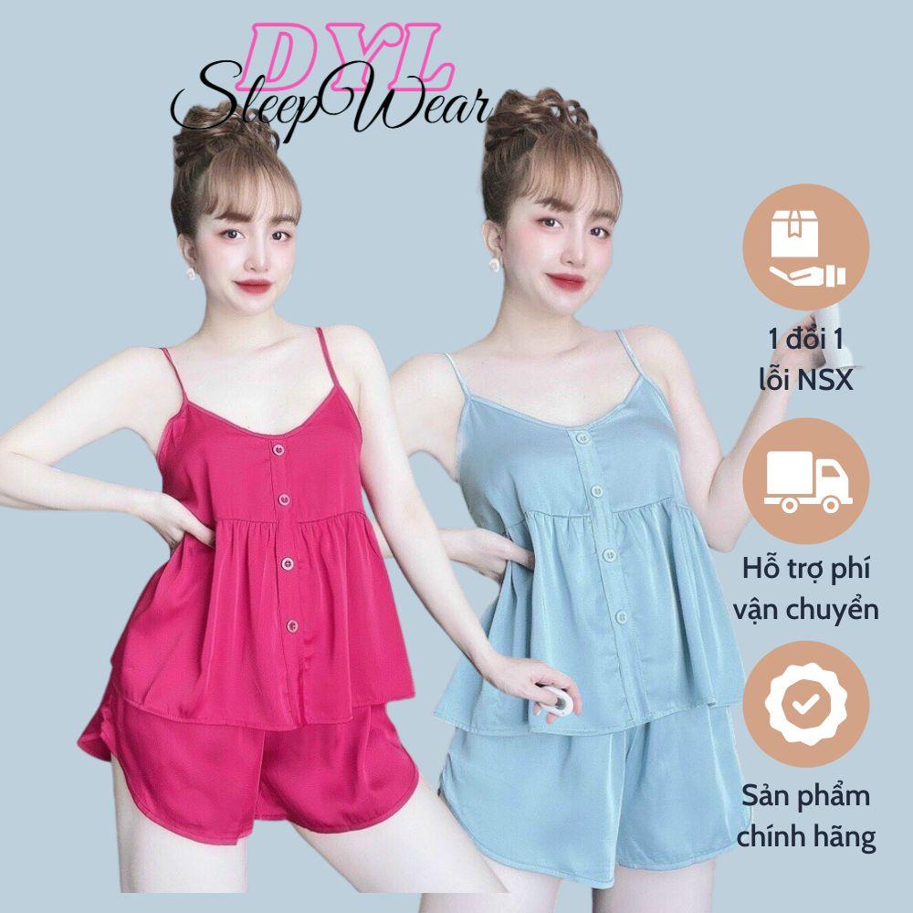 Đồ Bộ Hai Dây Nhún eo Có Nút, Đồ Mặc NHà Hai Dây Sexy Form Rộng Thoải Mái, Đồ Ngủ Nhún Ngực