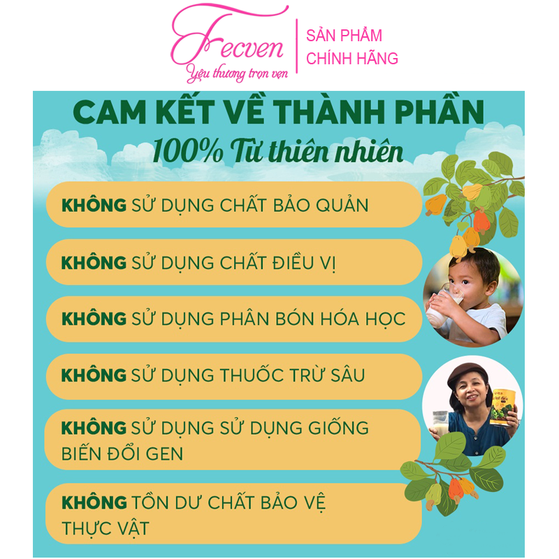 Sữa Bột Hạt Điều Hữu Cơ Giấc Mơ Của Hạt - Giúp Bổ Sung Dinh Dưỡng, Nâng Cao Sức Đề Kháng, Tốt Cho Sức Khỏe Cả Gia Đình (Thành Phần Chính Từ Hạt Điều Hữu Cơ Và Các Loại Hạt, Gồm 4 Vị: Nguyên Bản, Đậu Rồng, Cỏ Lúa Mì, Chocolate) FECVEN