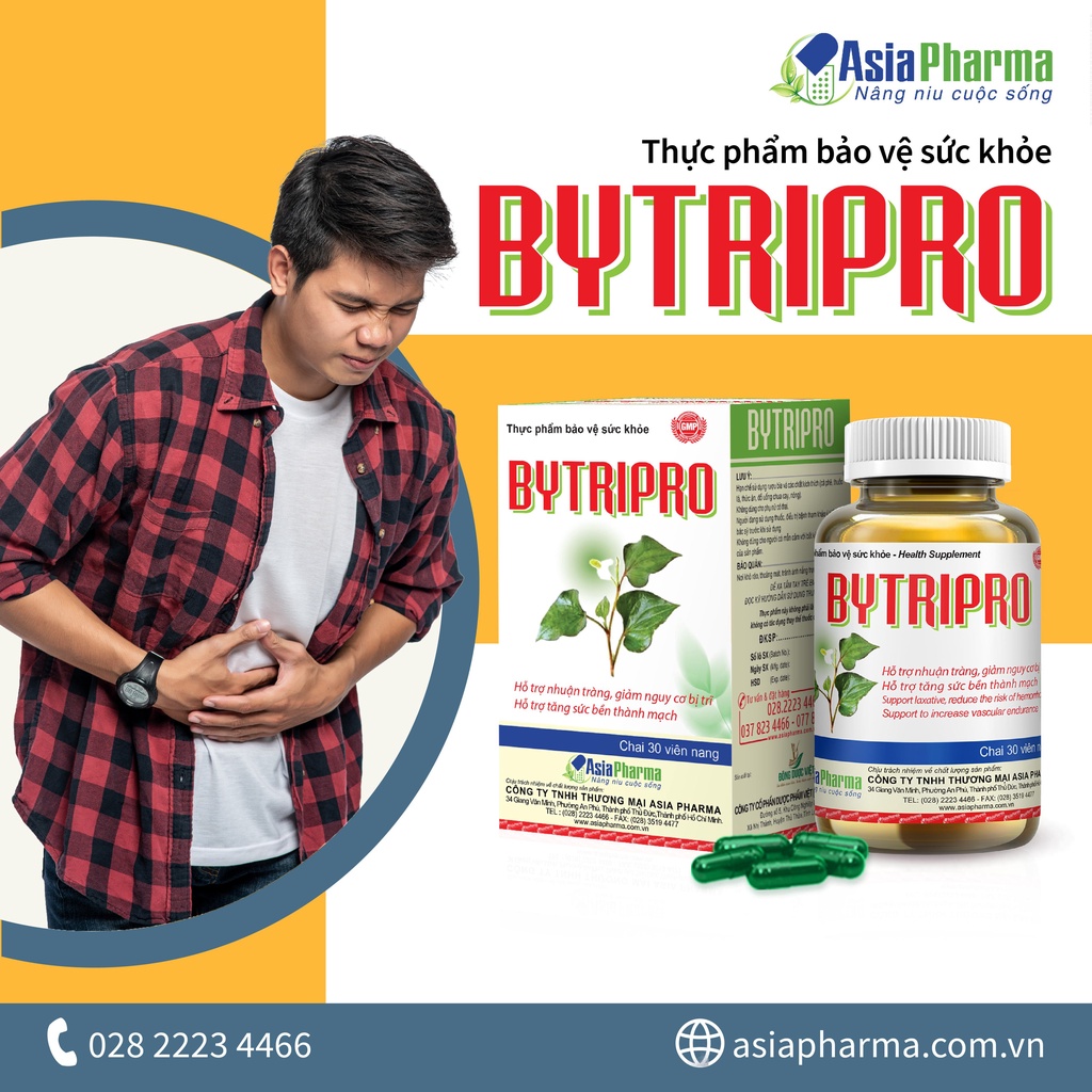 [COMBO 12 HỘP] Viên uống tiêu trĩ, giảm táo bón nhuận tràng Bytripro Asia Pharma hỗ trợ cho người bị trĩ - Hộp 30 viên