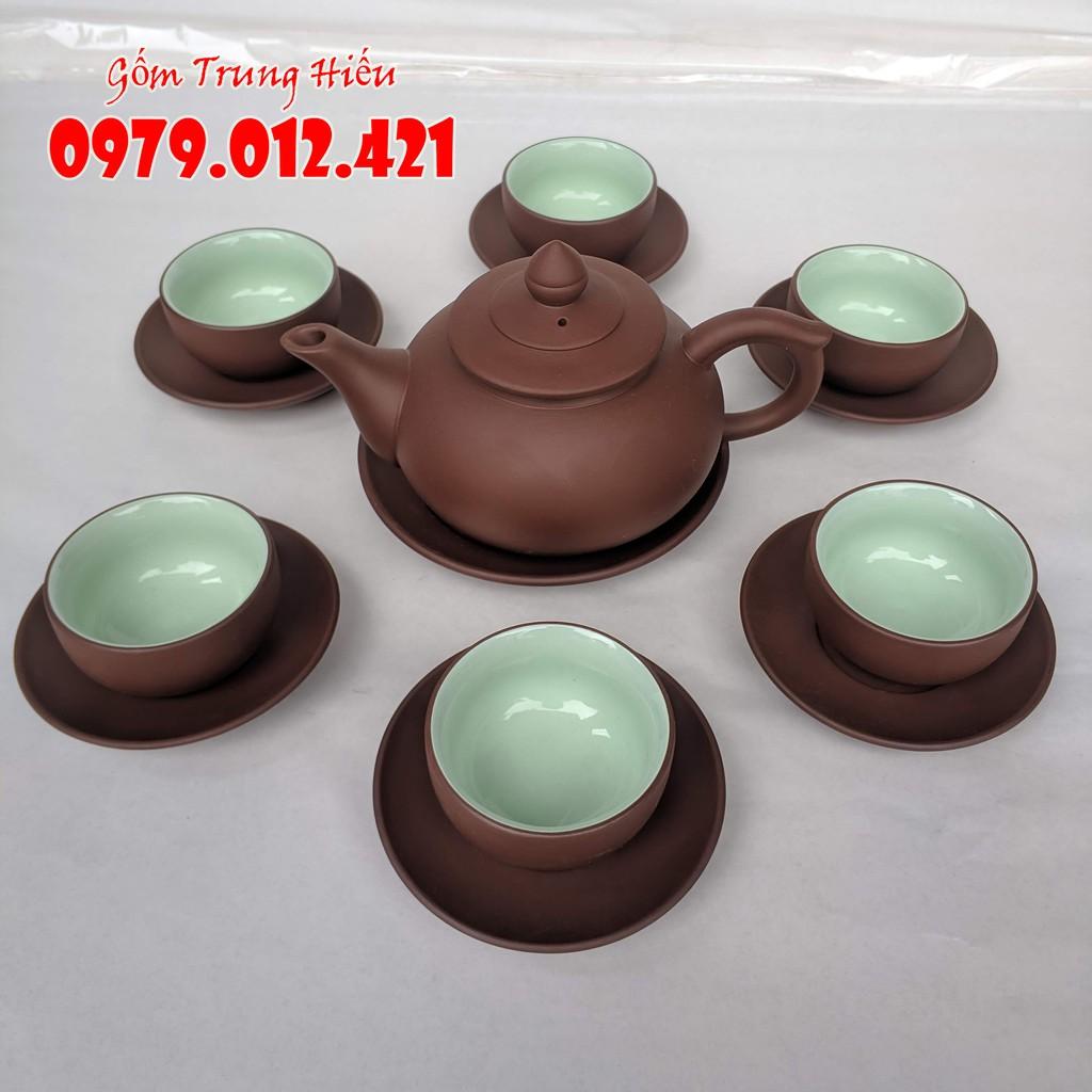 Bộ ấm chén tử sa Bát Tràng chóp nâu