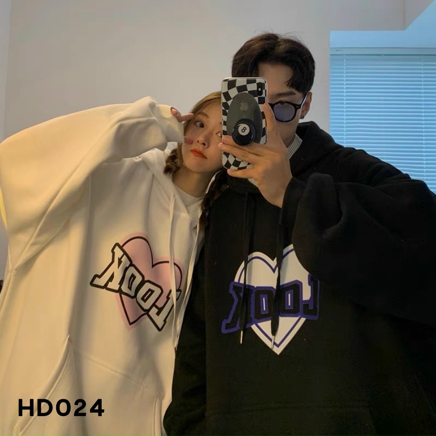 Áo khoác Hoodie Nam LOOK Basic Unisex Nỉ From Rộng Màu Đen-Trắng