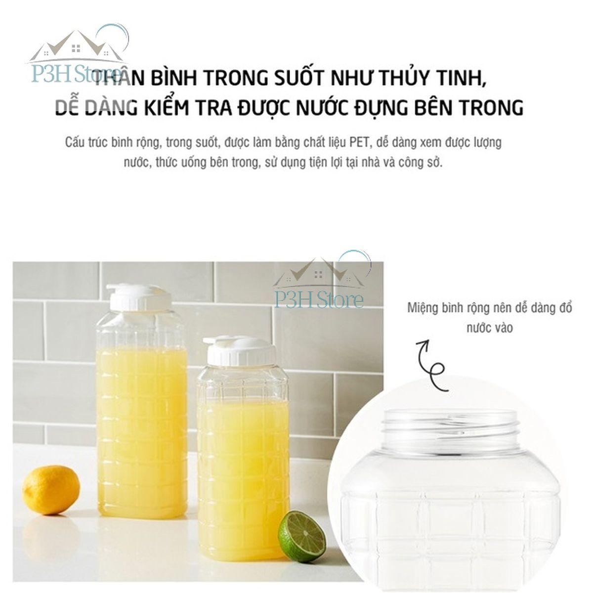 Bình đựng nước nhựa Lock&amp;Lock Chess Water Bottle 1.0L/1.5L Nắp màu trắng HAP810 HAP812 P3hstore