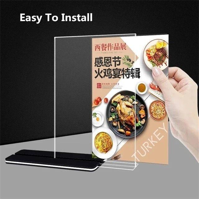 Menu Mica Chữ T Để Bàn Khổ Đứng &amp; Ngang (A4 - A5 - A6 - A7) - Bảng Menu Mica - Bảng Quét QR , - Khổ Ngang Đế uốn, Khổ Ngang Đế uốn