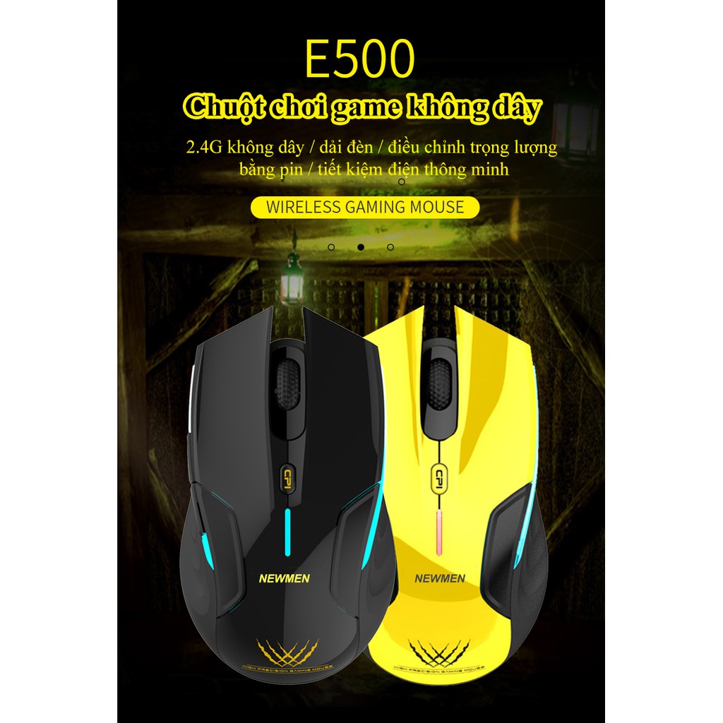 Chuột không dây Newmen E500,kết nối 2.4Ghz,1600DPI,công thái học đối xứng,tuỳ chỉnh trọng lượng -Hàng Chính Hãng, bảo hành 24 tháng