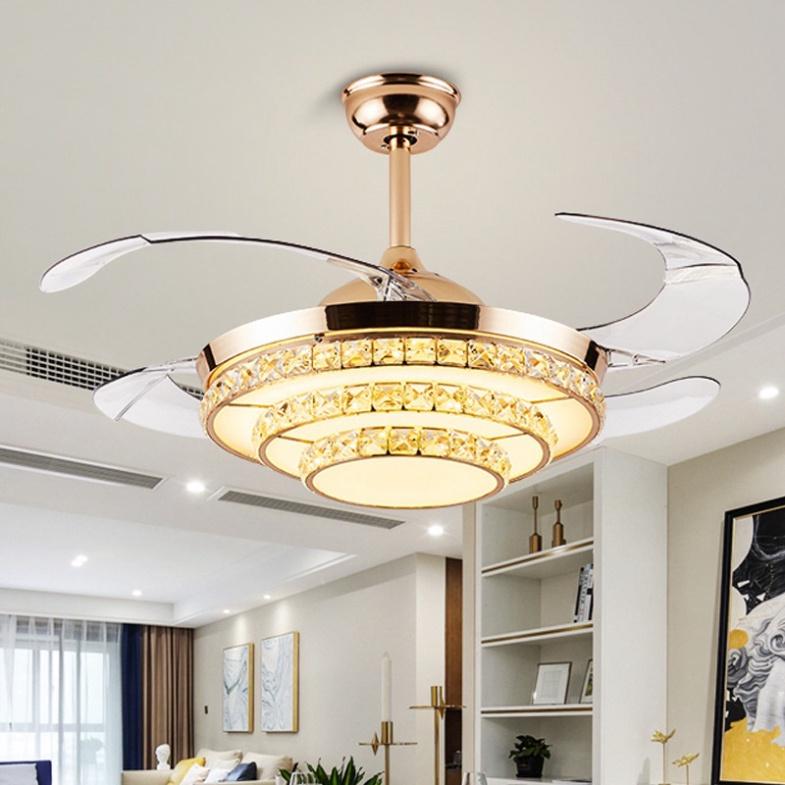Quạt trần, quạt trần trên nhà đèn Ca Sỹ Pha Lê 872 giấu cánh tô điểm phòng tiếp khách tối tân