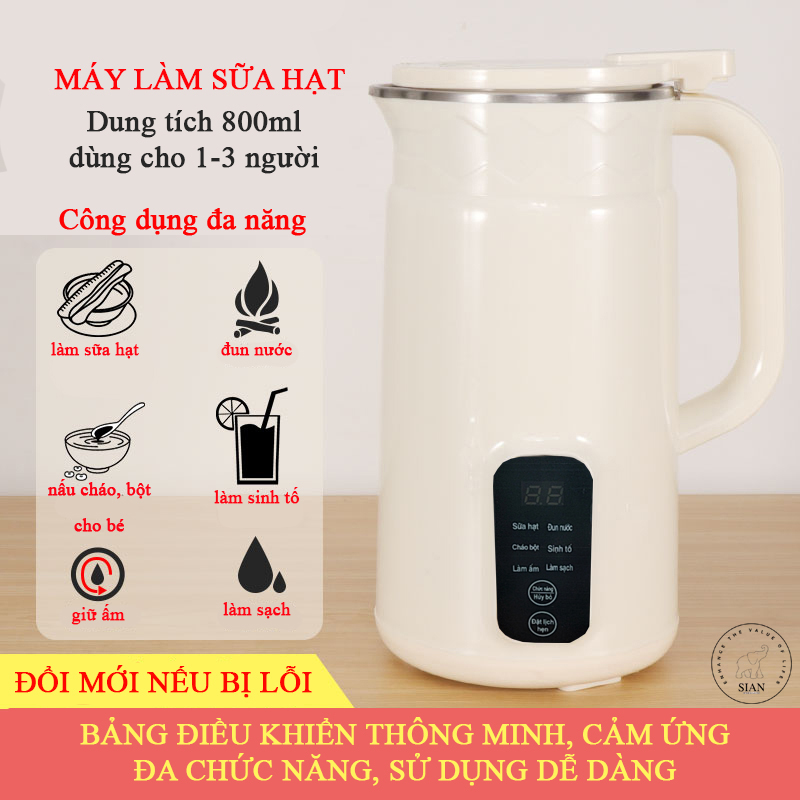 Máy làm sữa hạt mini 800ml đủ cho 1-3 người, máy nấu sữa hạt đậu nành, nấu cháo cho bé, máy xay sinh tố đa năng - Hàng nhập khẩu.