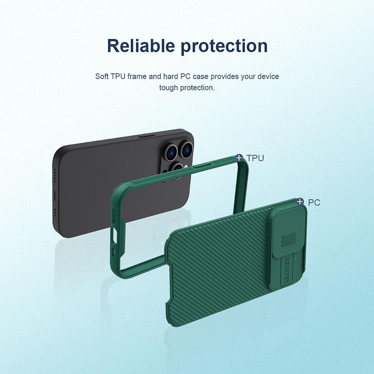 Ốp lưng chống sốc cho Iphone 14 Pro , 14 Pro Max bảo vệ Camera hiệu Nillkin Camshield Pro chống sốc cực tốt, chất liệu cao cấp, có khung & nắp đậy bảo vệ Camera - Hàng chính hãng