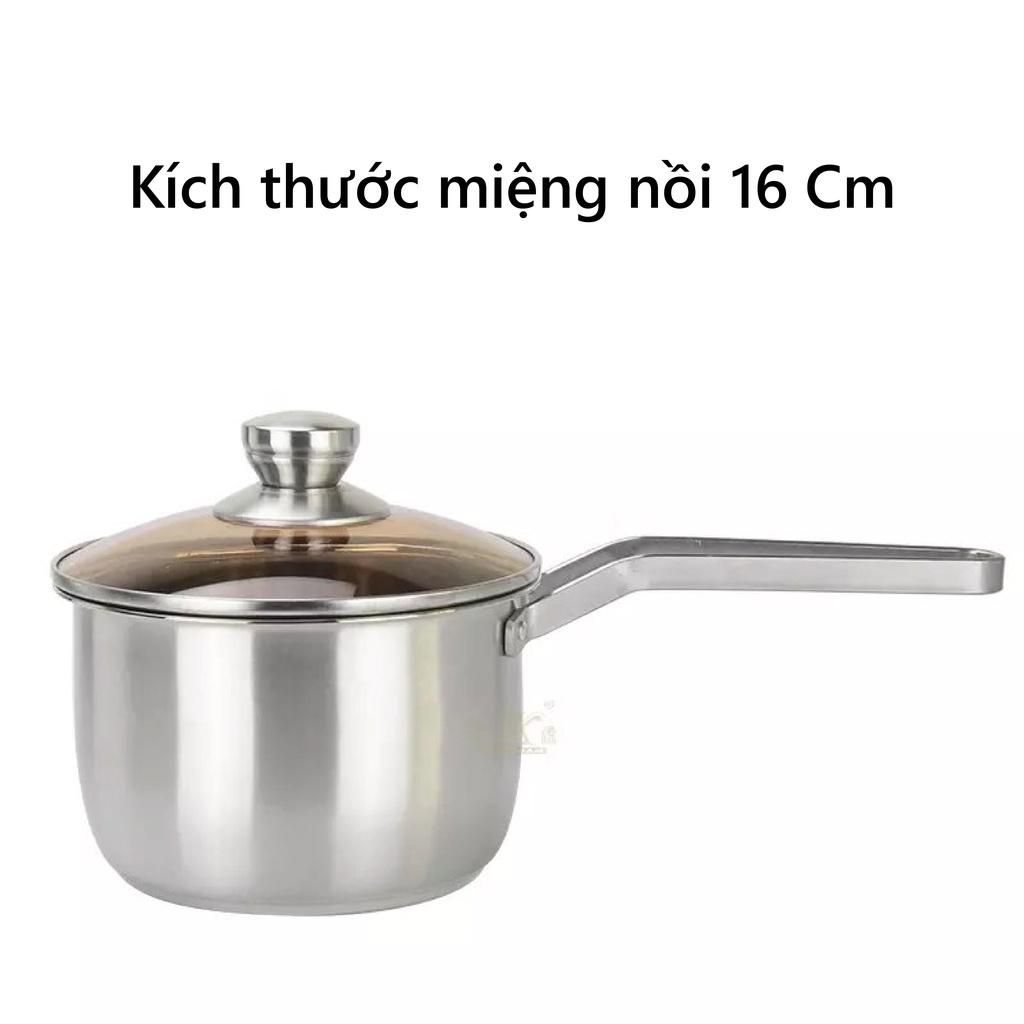 Quánh nấu bột đáy từ SUPO 14cm, nồi nấu cháo cho bé inox 304, Quánh chống dính có nắp dùng cho bếp từ, bếp điện, bếp ga