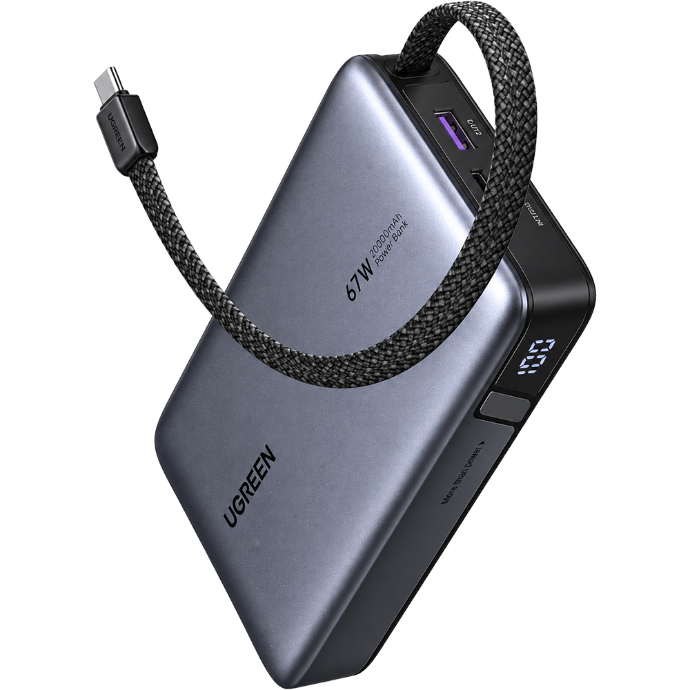 Sạc dự phòng Ugreen Nexode Power Bank Built-In Cable 1USB 1Type-C 67W 20000mAh PB550 85166B - Hàng chính hãng