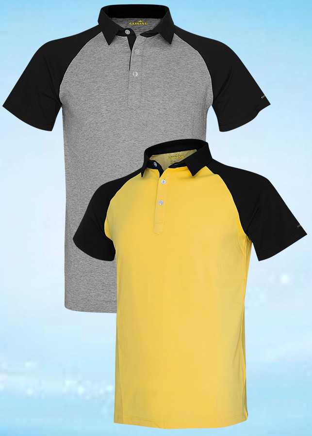 Siêu Giảm Giá. Combo 2 Áo Thun Polo Raglan Thoát Nhiệt Nhật Bản Goking, Siêu Thoáng Mát, Thấm Hút Mồ Hôi, Đánh Bay Cơn Nóng Mùa Hè - Vàng - Xám - L