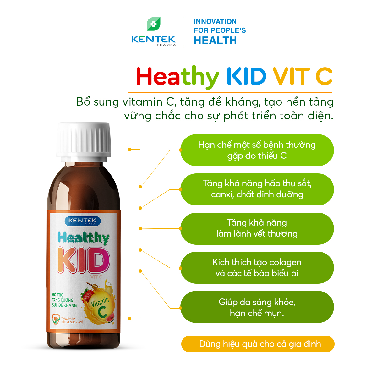 Siro vitamin C bổ sung đề kháng, dành cho trẻ em HEALTHY KID VIT C | Kentek Pharma | Chai 100ml