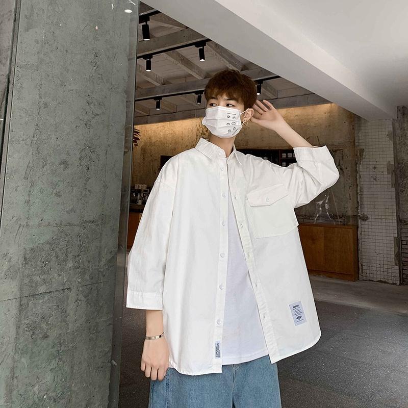 Áo Sơ Mi Ngắn Tay Form Rộng Trơn Màu Thời Trang Mùa Hè Dành Cho Nam