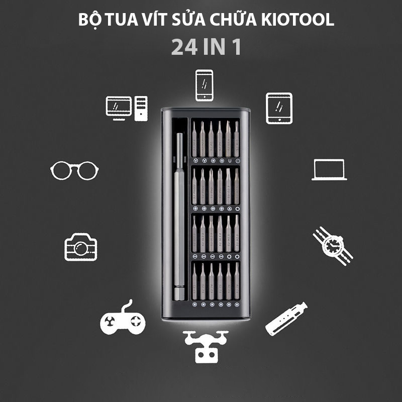 Bộ tua vít sửa chữa điện thoại có nam châm hút siêu mạnh 25 chi tiết Thép s2  nhiều đầu tua vít phù hợp cho sửa chữa đồ điện tử gia dụng Thương hiệu Kiotool