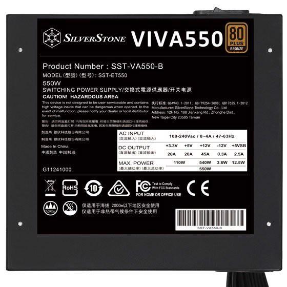 Nguồn máy tính SilverStone VIVA 550 Bronze SST-VA550-B 80 Plus Bronze New- Hàng Chính Hãng