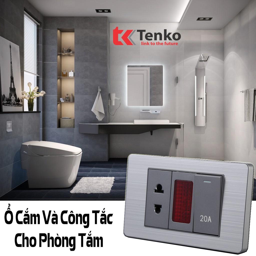 Ổ Cắm Và Công Tắc Điện Màu Xám Âm Tường Mặt Hợp Kim Bo Viền Xám Thương Hiệu Nhật Tenko TK-C7-023