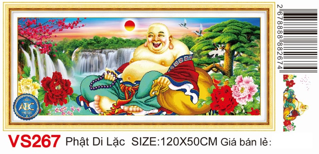 Tranh đính đá phật di lặc hoa mẫu đơn VS267 - 120 x 50 cm - chưa đính