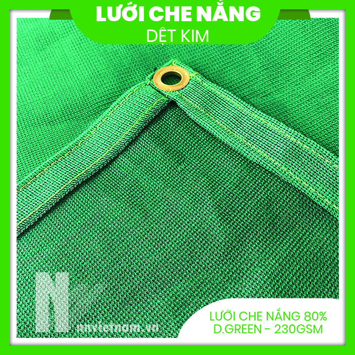 LƯỚI CHE NẮNG 80% - MAY VIỀN, KHUY - MÀU XANH - SIZE 2M X 3M