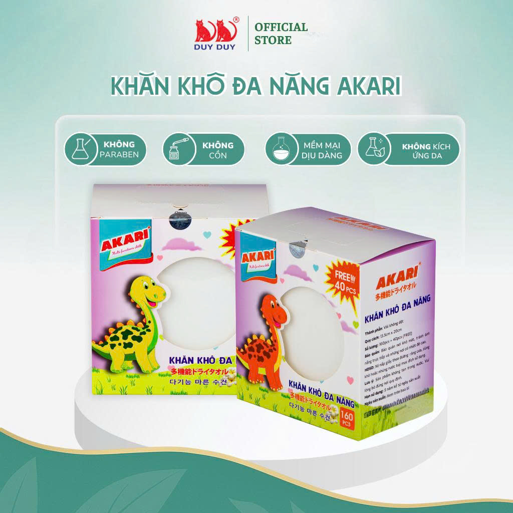 Khăn khô đa năng Akari vải sợi tự nhiên 160pcs + free 40 pcs (13.5x20cm) dạng rút thấm hút vượt trội
