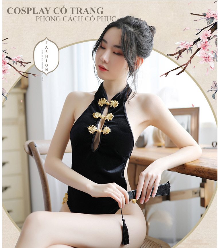 Bộ Đồ Ngủ Sườn Xám Body Cosplay Chất Liệu Nhung Co Giãn Cao Cấp