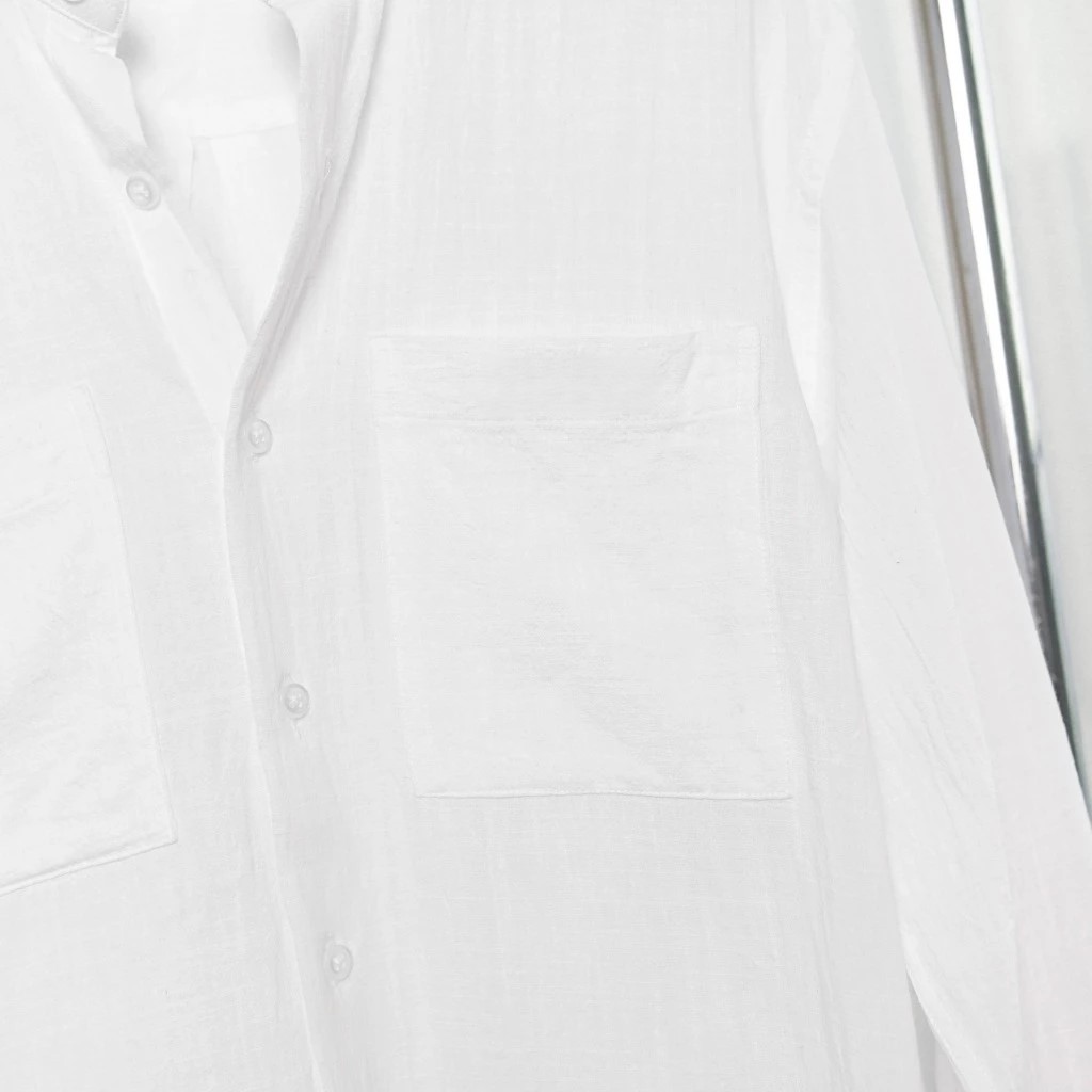 Áo sơ mi nam dài tay thiết kế cổ trụ 2 túi ngực kiểu dáng Hàn Quốc thanh lịch vải Linen thoáng mát MS06