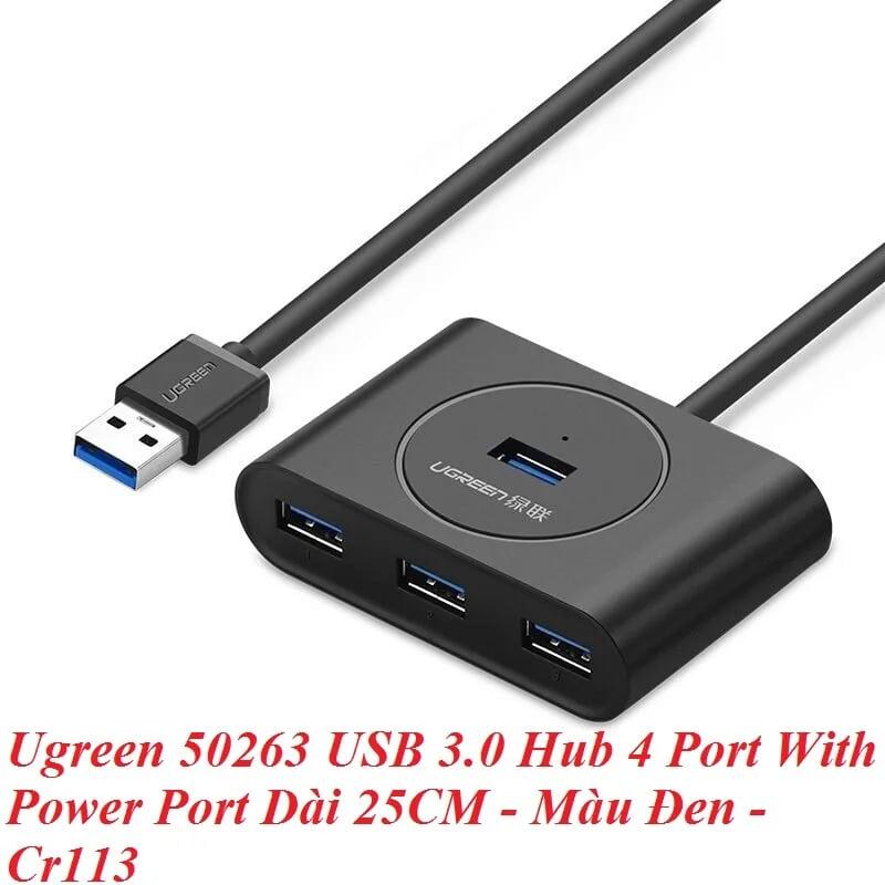 Ugreen UG50263CR113TK 25CM Màu Đen USB 3.0 Hub 4 Port With Power Port - HÀNG CHÍNH HÃNG