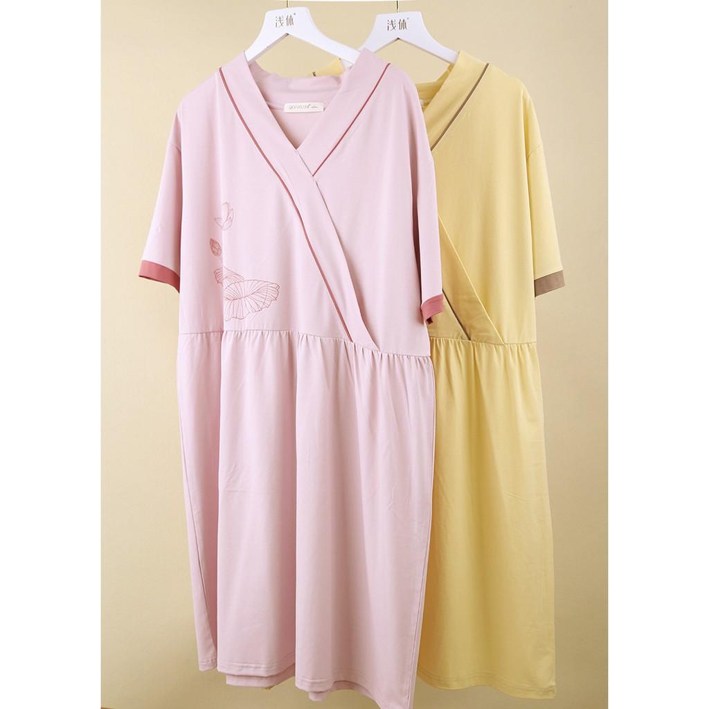 Đầm bầu dáng rộng hoa sen bamboo cotton dệt kim cao cấp Snugg