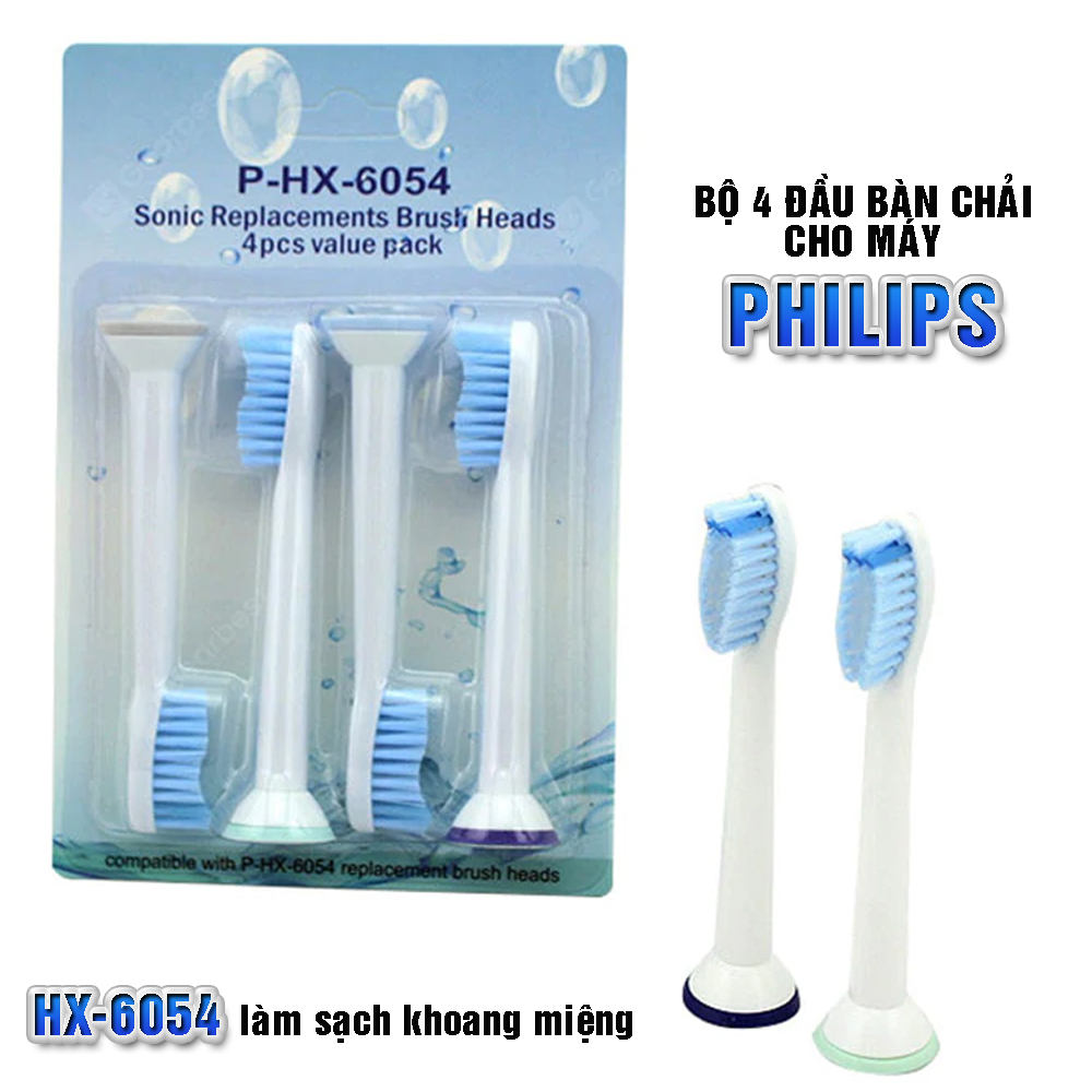 Bộ 4 đầu bàn chải đánh răng điện HX-6054A cho máy Philips Sonicare cho răng nhạy cảm HX3, HX6, HX7, HX8, HX9, R, FlexCare +, FlexCare, HealthyWhite, HydroClean, EasyClean, DiamondClean-Cho răng nhạy cảm