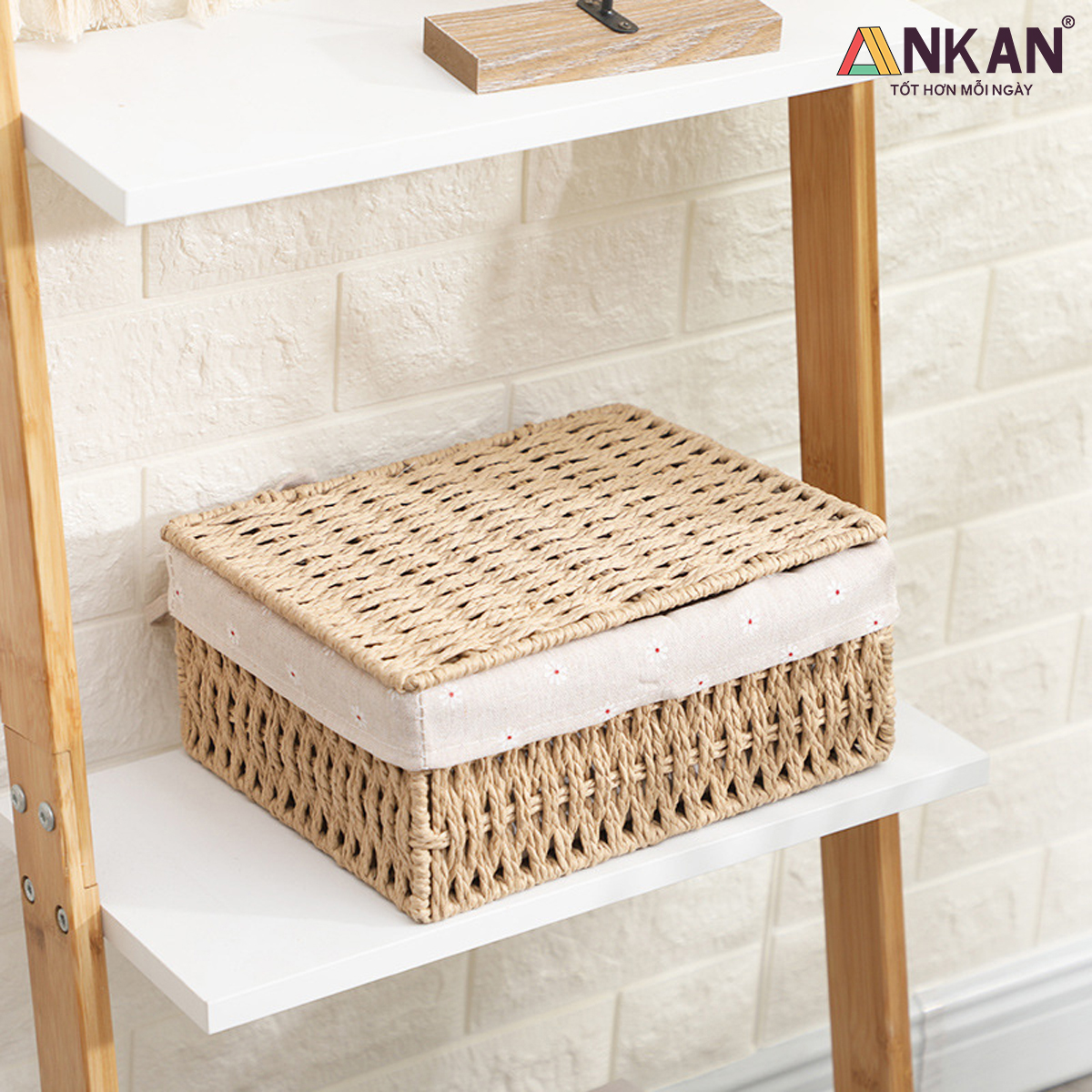 Giỏ Đựng Mỹ Phẩm Có Nắp ANKAN Dùng Để Bàn, Đựng Đồ Mini, Sắp Xếp Đồ Đạc Gọn Gàng, Ngăn Nắp