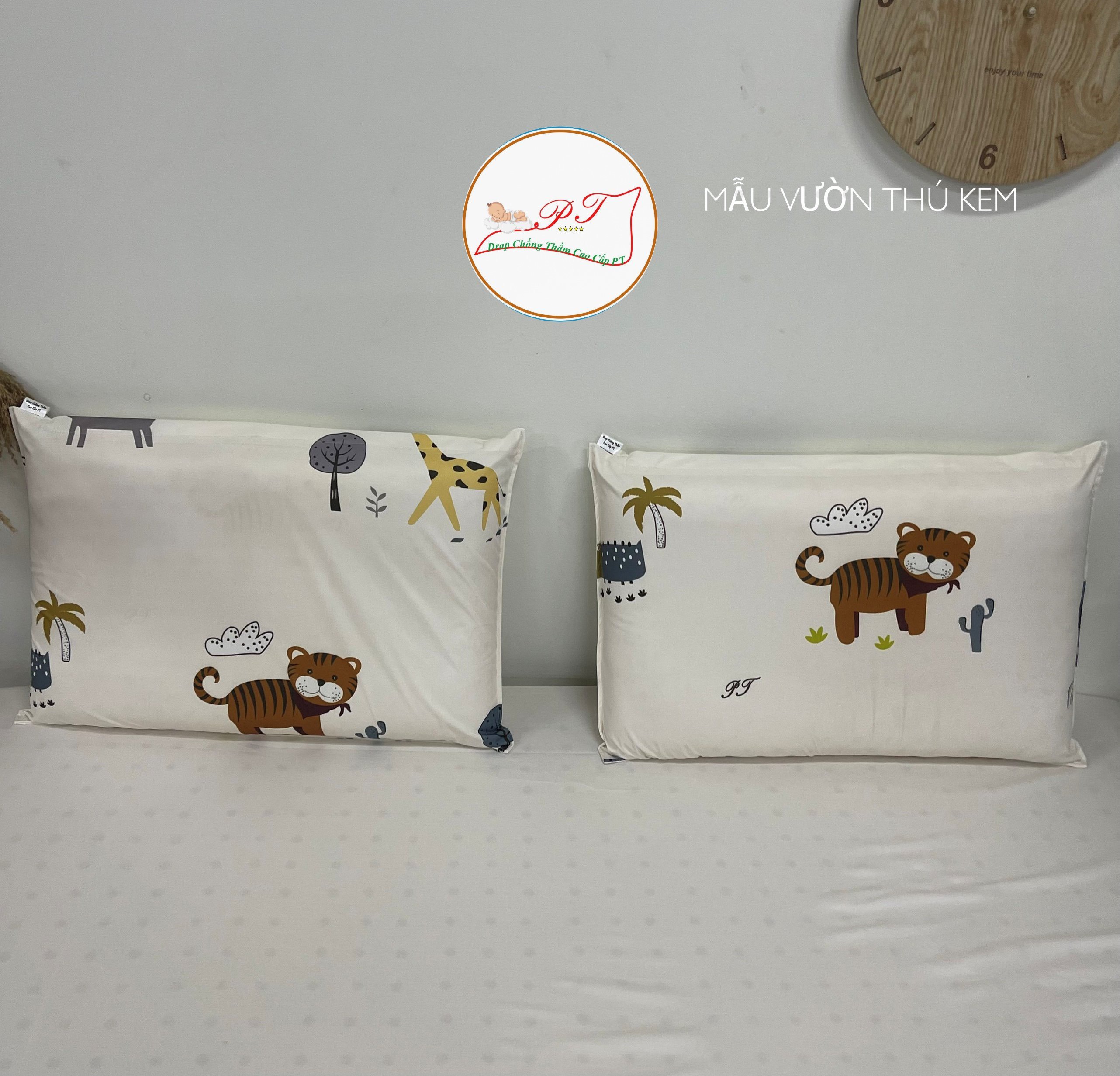Drap Chống Thấm PT Họa Tiết Vườn Thú Kem