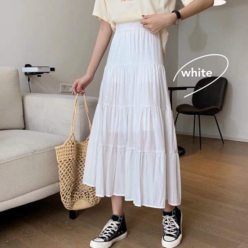Chân váy tầng from dài from chuẩn dễ mix có nhiều màu chất liệu vải tằm xước có lót trong lưng thun