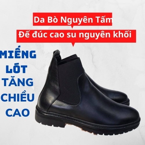 giày boot nam chelsea da nguyên tấm cao cấp