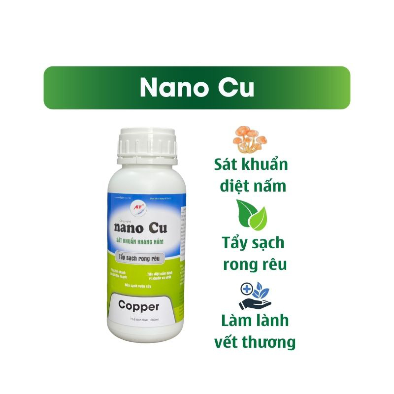 Nano đồng AT sát khuẩn, diệt nấm, tẩy sạch rong rêu, rửa vườn phục hồi nhanh sau thu hoạch– AT Nano Cu 1,5 copper 500ml.