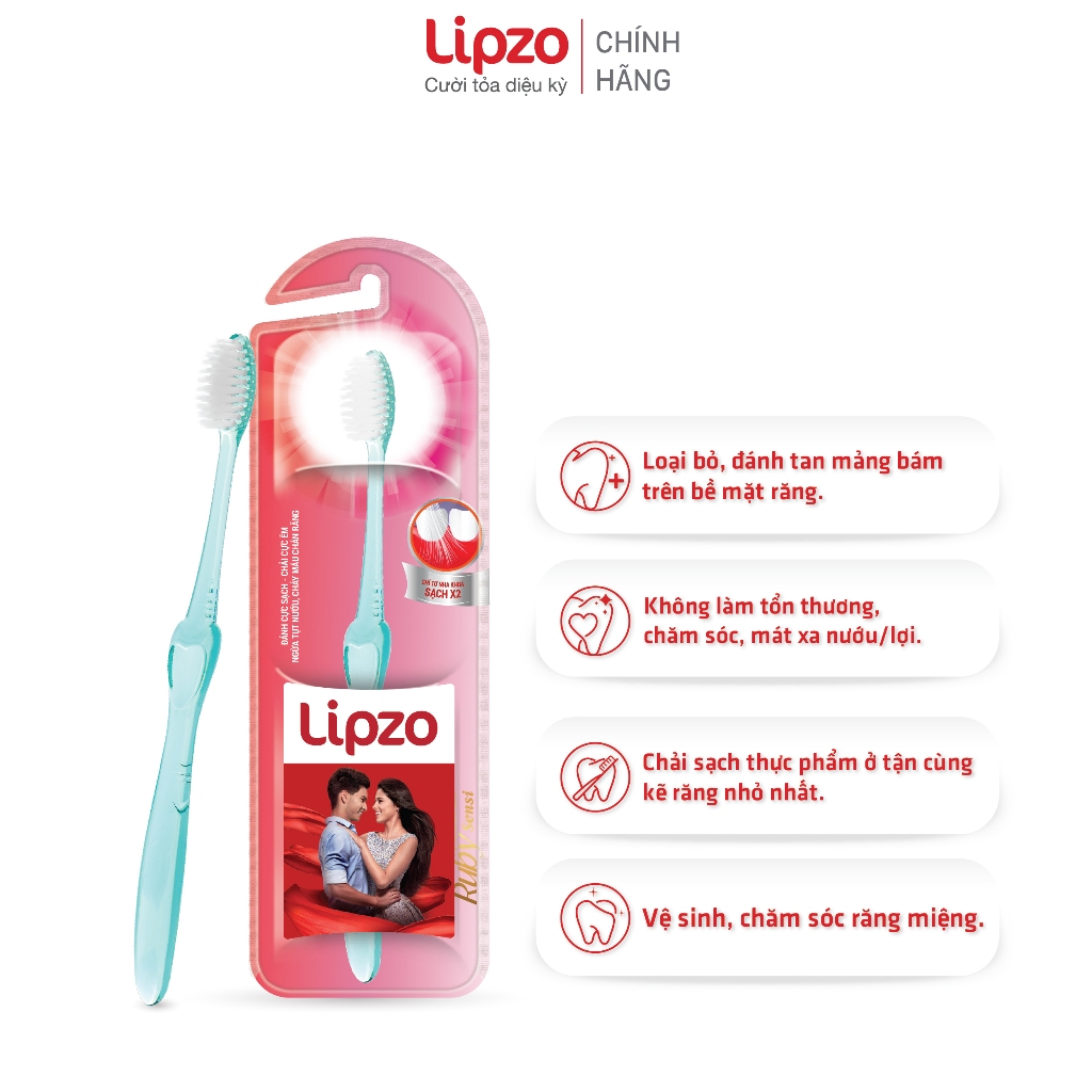 Bộ Ba Tiết Kiệm Bàn Chải Đánh Răng Lipzo Ruby Sensi Lông Chỉ Tơ Nha Khoa, Phù Hợp Phụ Nữ Men Răng Yếu, Nhạy Cảm