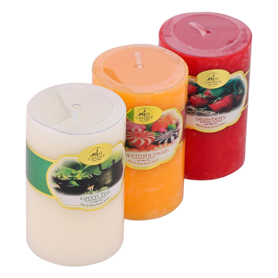 Set 3 Nến Thơm Trụ Tròn D5H8 Miss Candle FtraMart NQMD5H8 (5 x 8 cm) - (Cam - Đỏ - Vàng Nhạt)