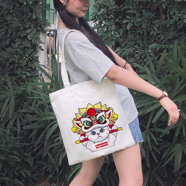 Túi tote VUÔNG MAYA vải Canvas unisex ulzzang họa tiết MÚA LÂN siêu dễ thương phù hợp đi học đi chơi