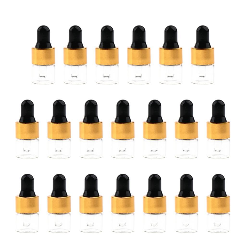 20 Pieces Travel Empty Glass Essential Oil Refillable Dropper Bottles 1 ML
