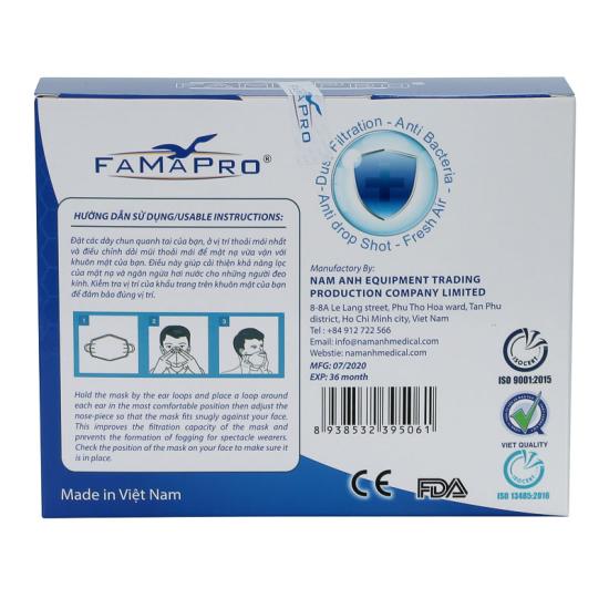 Khẩu trang y tế kháng khuẩn 4 lớp Famapro VN95 màu trắng