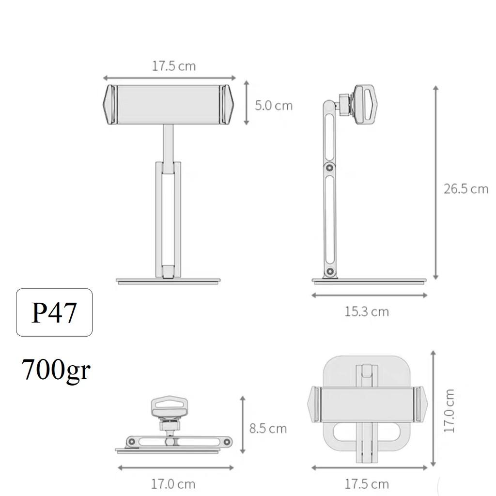 Giá Đỡ iPad Nhôm Dạng Kẹp Xoay 360 Độ Kiêm Kệ Đỡ Máy Tính Bảng Điện Thoại Gấp Gọn Nâng Chỉnh Độ Cao Đa Năng Cao Cấp P47